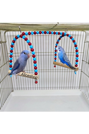 aliceshop Bird Swing Toy with Perch 2 Fan Colorful Swing