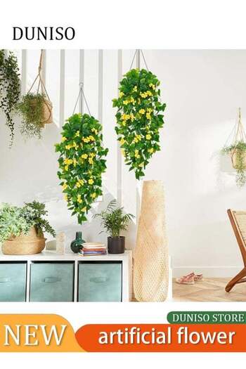 Generic Artificial Hanging Plants, Artificial Vines Silk Morning Glory Vines for Outdoor, 90cm Garland Yello
