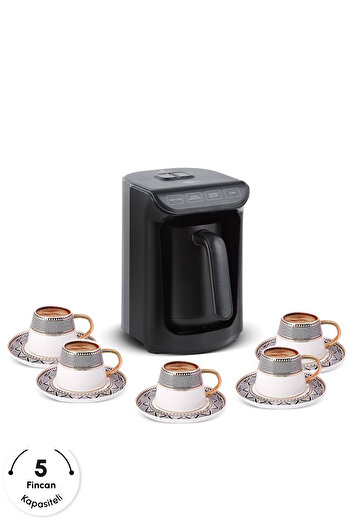 Karaca Hatır Közde Türk Kahvesi ve Türk Kahve Makinesi Shiny Black 5 Fincan Kapasiteli Bol Köpüklü