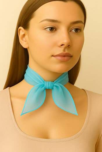 VOOP Baby Blue Colored Plain Chiffon Scarf Multi-Purpose Accessory 50X50