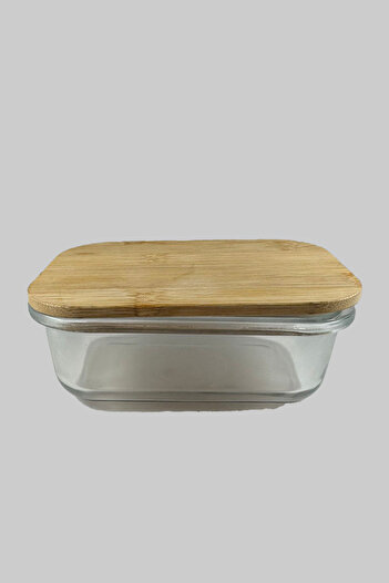 SİHİRLİ AYAKLAR Ms Morry Roy Bamboo Vacuum Rectangular Pyrex Storage Container with Lid 450ml 10,5X15Cm