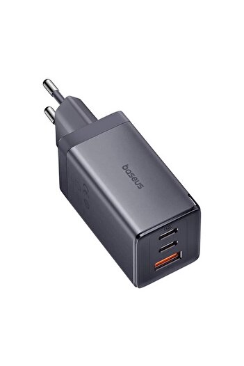 Baseus GaN5 power adapter, 65W, 2x USB-C, 1x USB (USB-C cable included), Gray