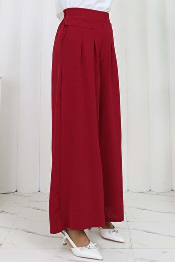 benguen Geniş Paça Pileli Pantolon Bordo 6718