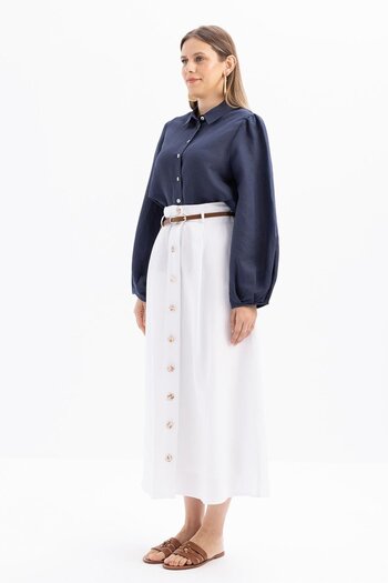 ALLDAY White-Pleated Belted Flared Skirt