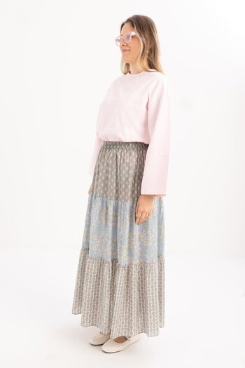ALLDAY Pink-Blue-Ruffle Skirt with Elastic Waist