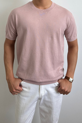 Tarz Cool Men's Pink Slim Fit Crew Neck Knitwear T-Shirt