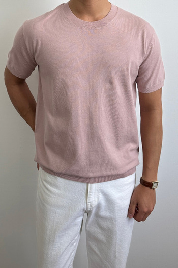 Tarz Cool Men's Pink Slim Fit Crew Neck Knitwear T-Shirt