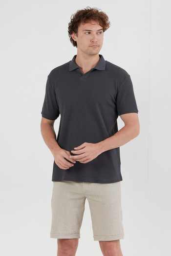 Fulla Moda Waffle Fabric Polo Collar T-Shirt