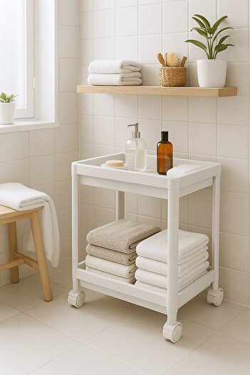 Sas Haus Flex Elite Pro 2-Tier White Multi-Purpose Bathroom & Kitchen Organizer Shelf with Wheels - under Sink Shelf