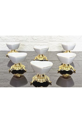 atabey home Casting 3-Footed Heart Type Porcelain Delight Bowl & Sauce Bowl Set of 6 Real Gold Gilded