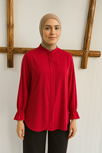 WİSHTEX Wish - Judge Collar Sleeve Elastic Dubai Bluz