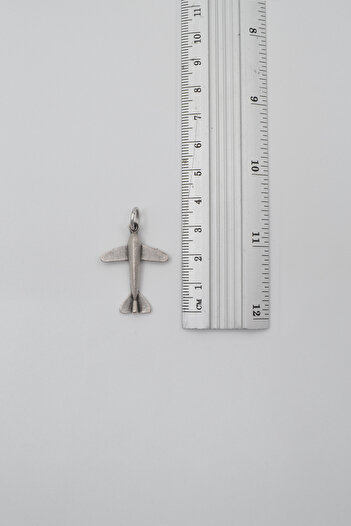 Bu Farklı Minimal Uçak Siyah Deri İp Kolye - Antik Gümüş Kaplama - Kadın Erkek - 60 cm