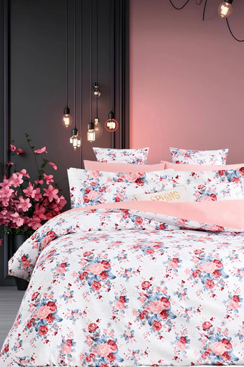 İQON Fitted Sheet Duvet Cover Set Single Salmon Rose