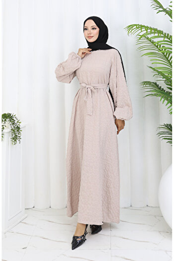 sefamerve Seersucker Belted Dress 2086-01 Mink