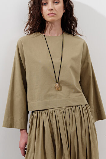 Manuka Cotton Crop Long Sleeve Bluz Toprak