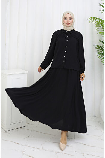 sefamerve Aerobin Fabric Shirt Skirt Double Set 2082-03 Black