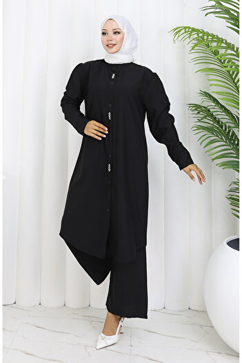sefamerve Stoned Tunic Trousers Double Set 2090-05 Black