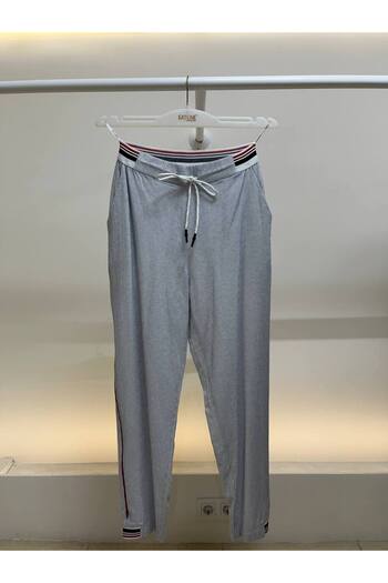 EXİTLİNE Women's Rubber Belted Side Zipper Striped Trousers