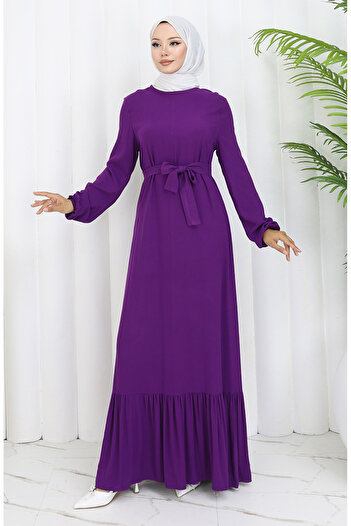 sefamerve Skirt Ruffled Belted Dress 4103-08 Purple