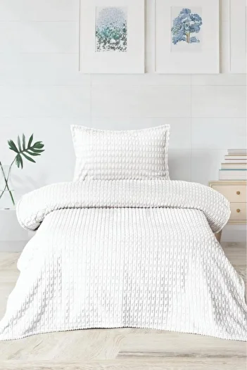 Çeyiz Diyarı Merinos Twist Single Blanket Set Cream