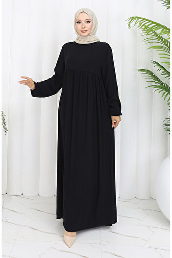 sefamerve Waist Gathered Dress 4102-01 Black