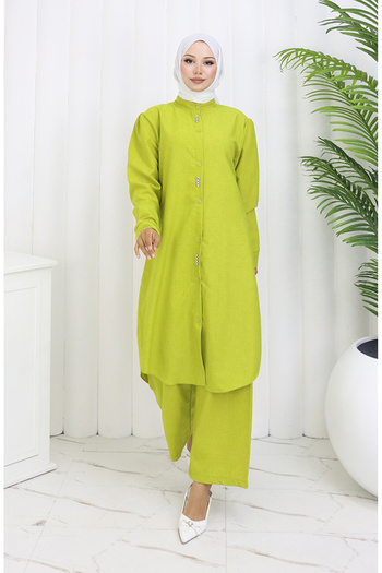 sefamerve Stoned Tunic Trousers Double Set 2090-04 Fat Green