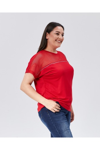 Esina Women's Shoulder Mesh Detailed Viscose Blouse