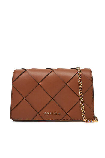 Michael Kors Women's 100% Leather Cross Chain Strap Patterned Brown Shoulder Bag 32S5Gj6C8L-Luggage