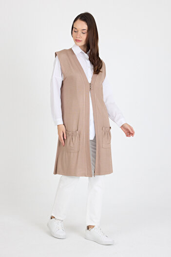 larocci Women's Standard V-Neck Pattern Detailed Sleeveless Vest with Pockets