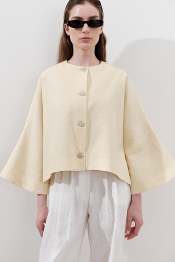 Manuka Linen Wide Sleeve Short Jacket Yellow