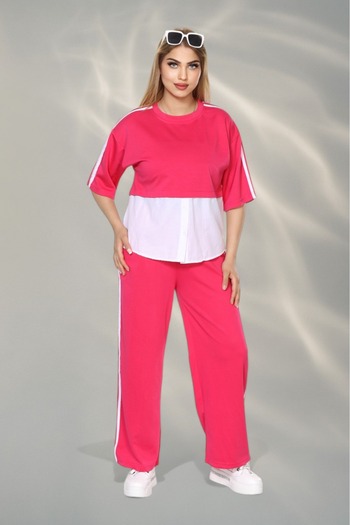 NEWCO Women's Sporty-Chic Suit – Button Detailed Top & Side Stripe Pants