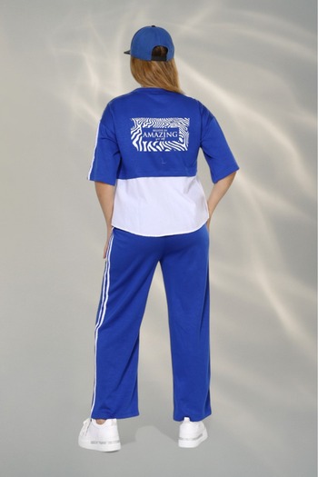 NEWCO Women's Sporty-Chic Suit – Button Detailed Top & Side Stripe Pants