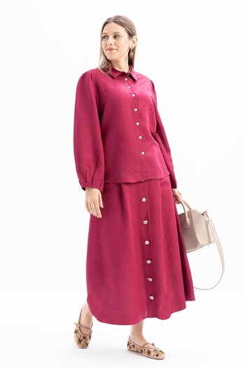 ALLDAY Cherry-Sleeve Mouth Pleat Detailed Linen Shirt