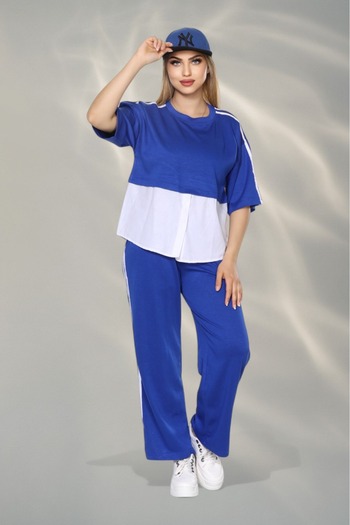 NEWCO Women's Sporty-Chic Suit – Button Detailed Top & Side Stripe Pants