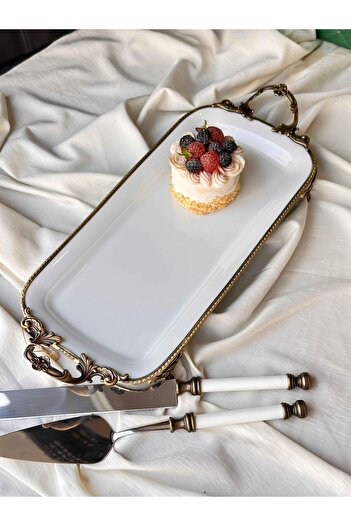 ROSSEV Antique White Rectangular Plate with Handle