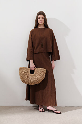 Manuka Cotton Tie-Cross Suit Skirt Brown