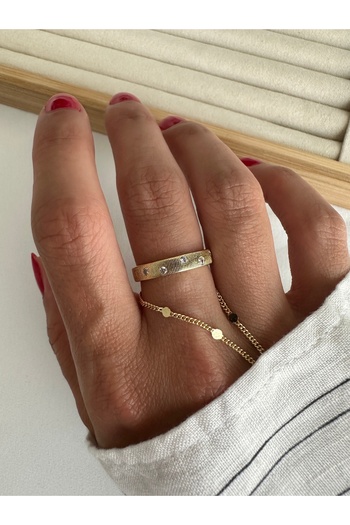 ringbox Gold Taşlı Mat Yüzük