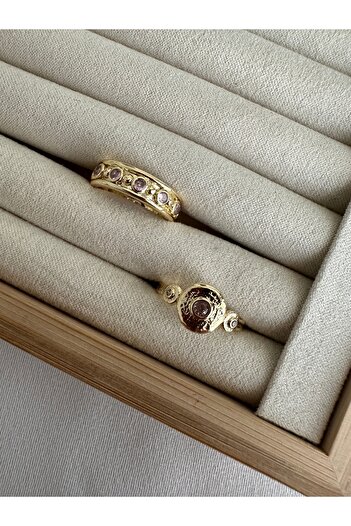ringbox Set of 2 Pink Stone Locket Rings