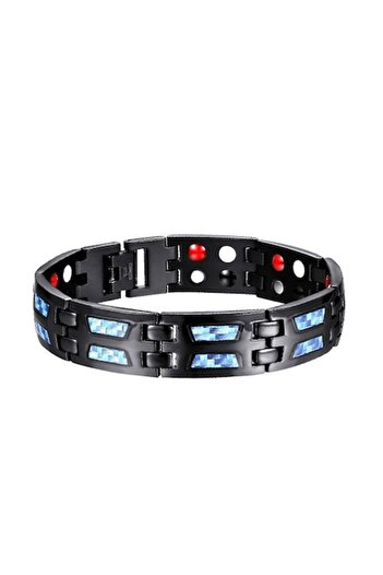 Tessero Magnetic and Therapeutic Bracelet for Well-being, Anti-Depression, Carbon Blue, Stainless Steel, Bla