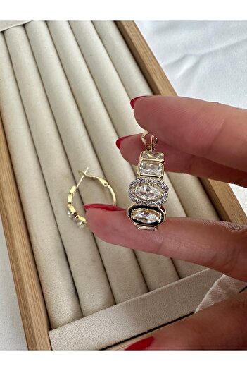 ringbox Marka Model Taşlı Halka Küpe