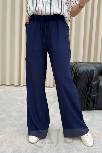 Qaju Women's Navy Blue Viscose Blended Comfortable Cut Pants with Elastic Waist