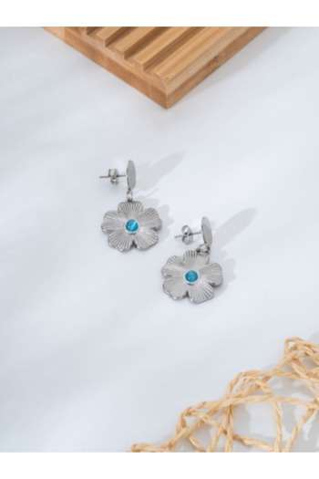 stainless steell Gümüş Çiçek Detaylı Çelik Küpe