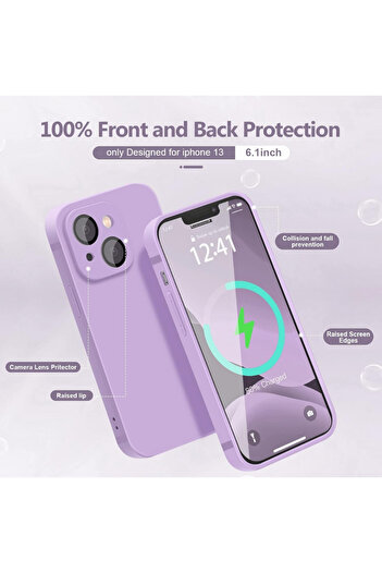 OEM Husă iPhone 13 din silicon catifelat cu interior din microfibră și protecție pentru cameră - Purple Lila