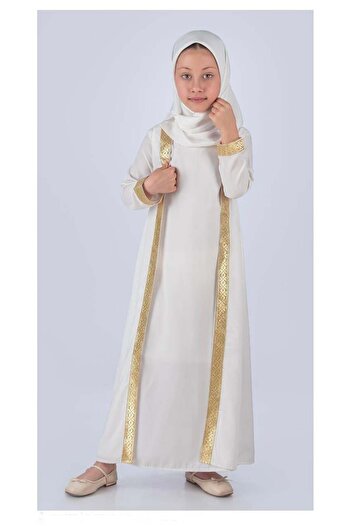 Magu Girls' Medina Silk Prayer Dress – Set Including Gold Stripe and Scarf
