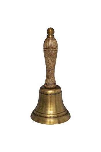Generic atmosphera Vintage Decorative Mango Wood Handle Bell Showpiece Brown and Gold 173478