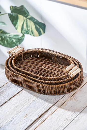 ACAR Nomad Set of 3 Oval Wicker Trays