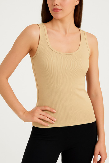 JENİKA Donaten Women's Ribbed Look Thick Strap Basic Skin Color Undershirt