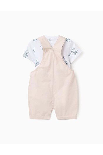 Ziddy T-shirt + Dungarees for Baby Boys 'Palm Trees', Beige/White