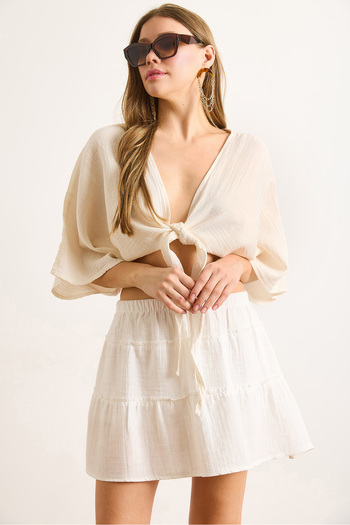 Olalook Women's White Shorts Mini Muslin Skirt Etk-19000335