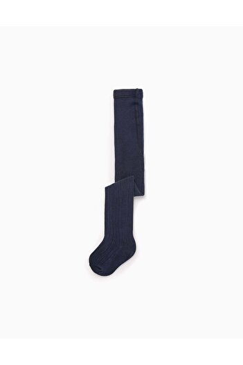 Ziddy Anti-Pilling Ribbed Tights for Baby Girls, Dark Blue